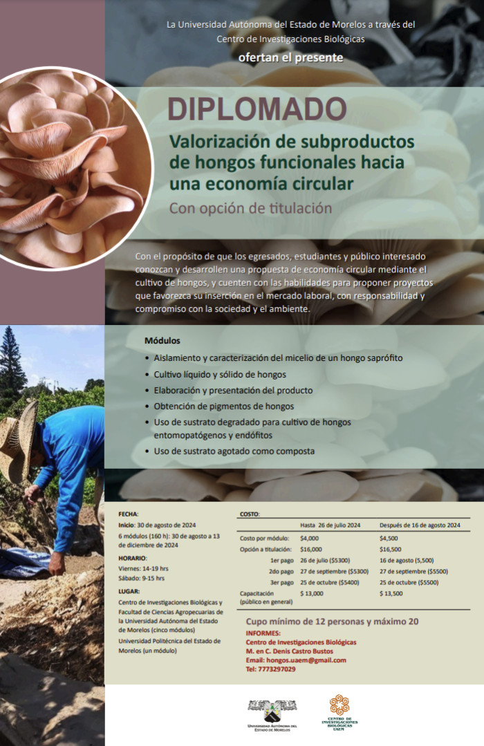 Diplomado Valorización de subproductos de hongos funcionales hacia una economía circula