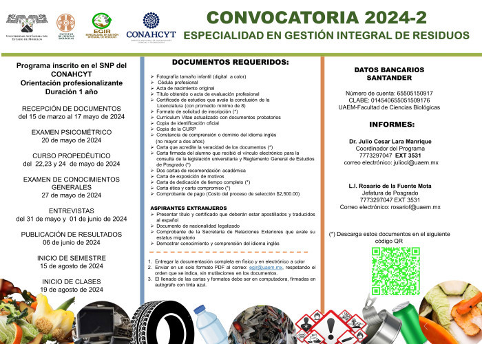 Convocatoria 2024-2  Especialidad en Gestión Integral de Residuos
