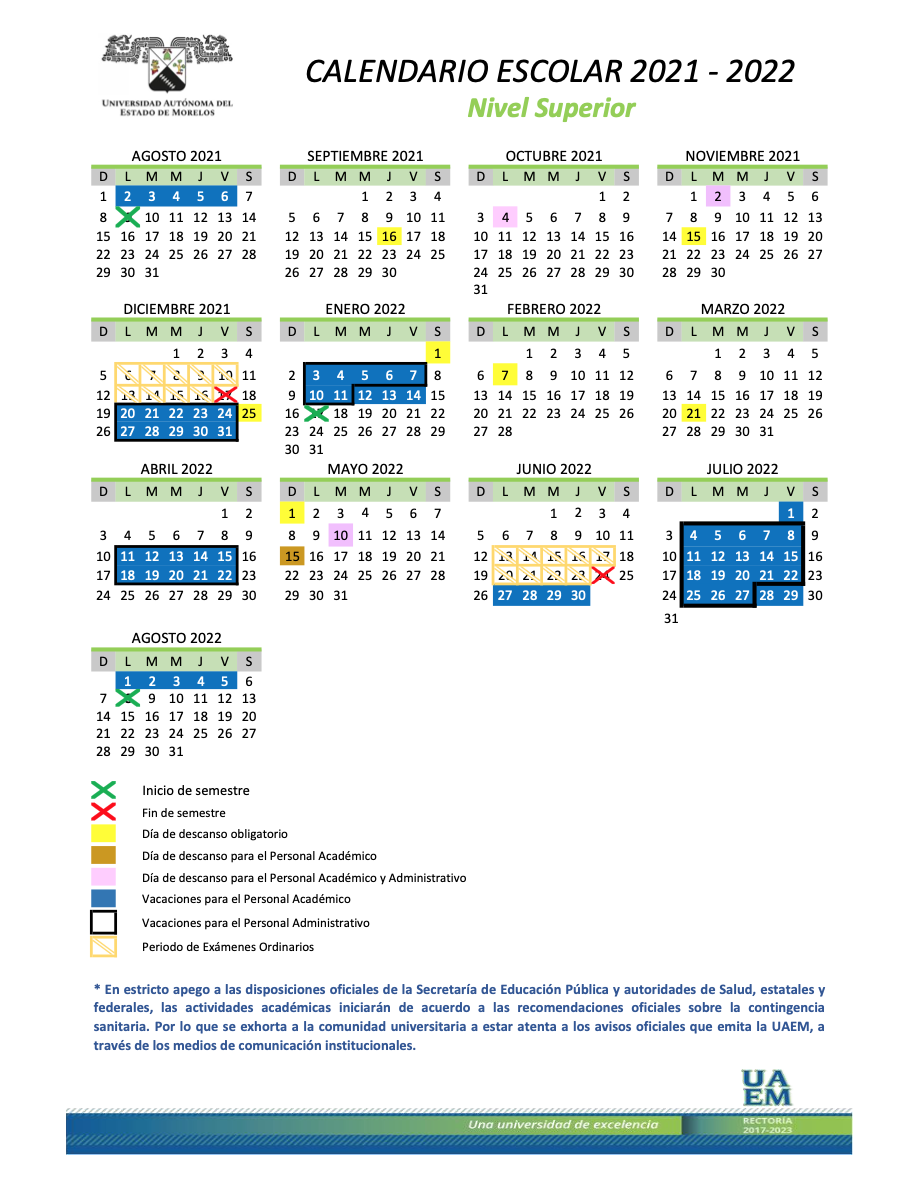 Calendario Universidad Autónoma del Estado de Morelos