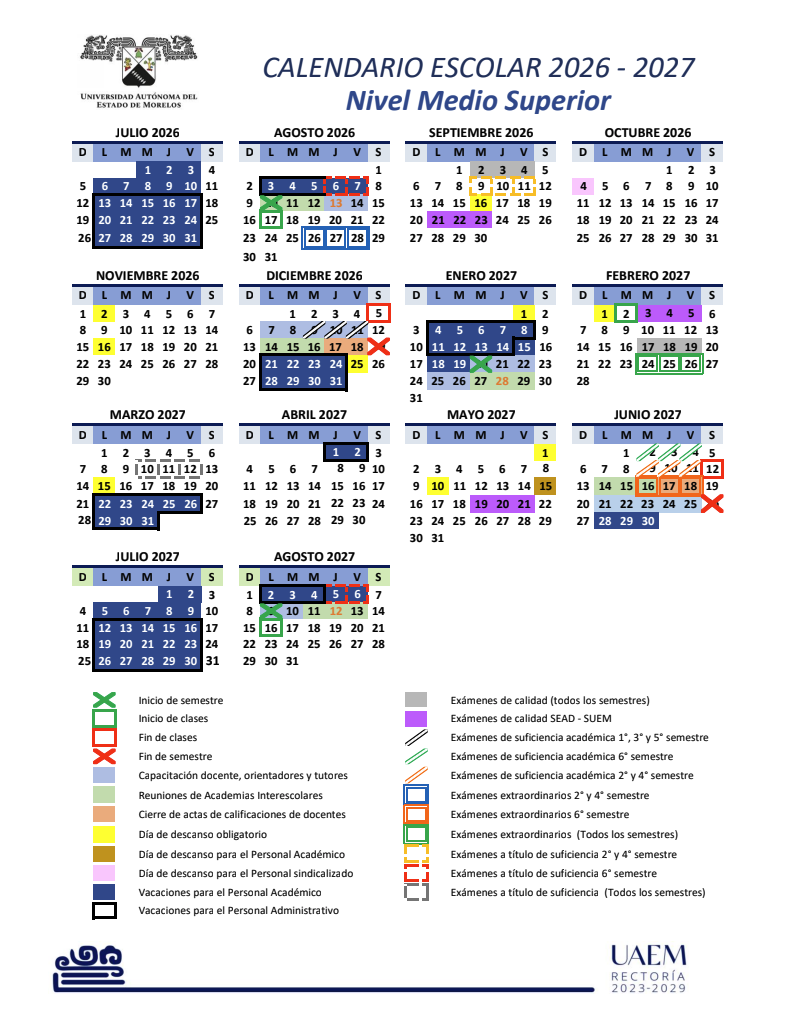 Calendario Escolar Nivel Medio Superior 2026-2027