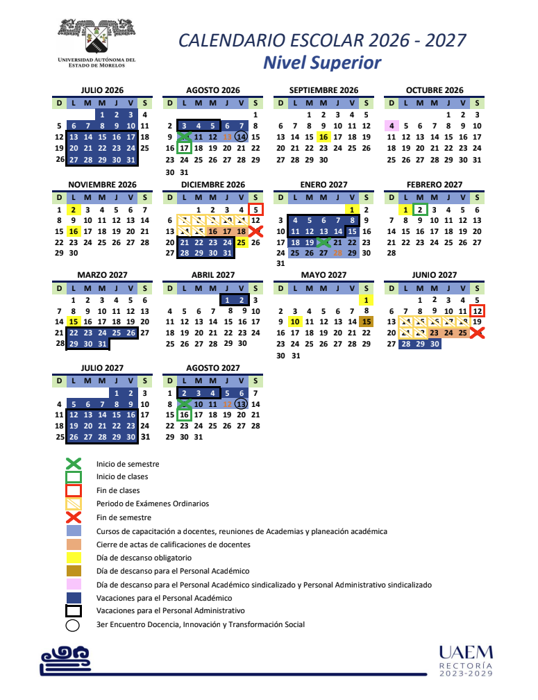 Calendario Escolar Nivel Superior 2026-2027