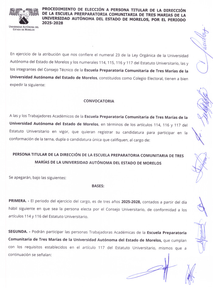 Convocatoria al  Proceso de elección Director Escuela Preparatoria Comunitaria de Tres Marías Periodo 2025-2028