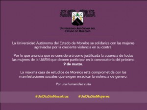 Aviso UAEM #UnDíaSinNosotras