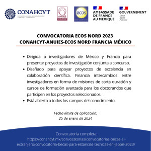 Convocatoria ECOS NORD 2023 | CONAHCYT-ANUIES-ECOS NORD Francia México
