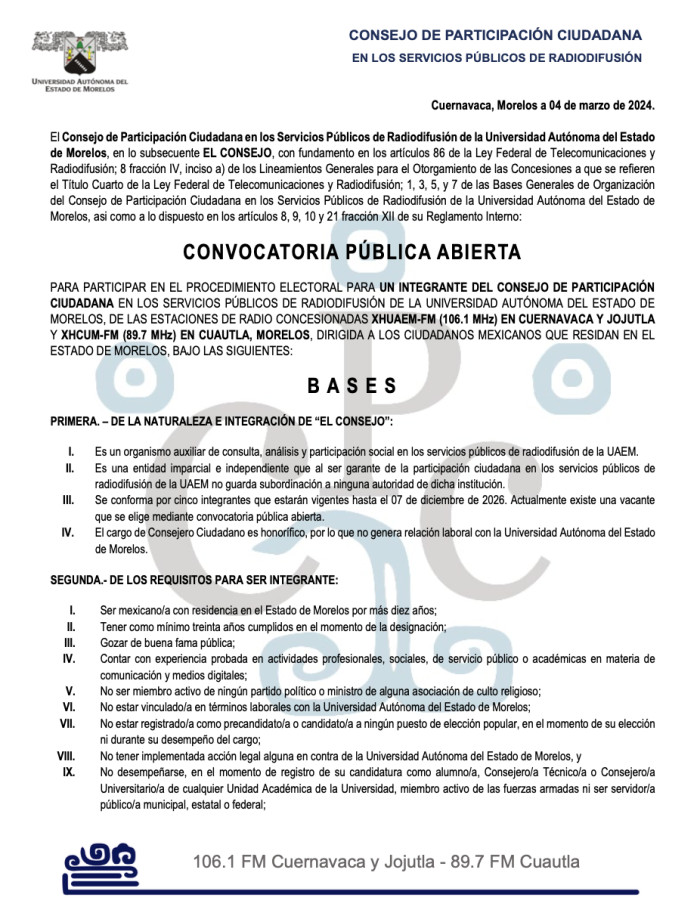 Convocatoria Consejo de Participación Ciudadana en los Servicios Públicos de Radiodifusión