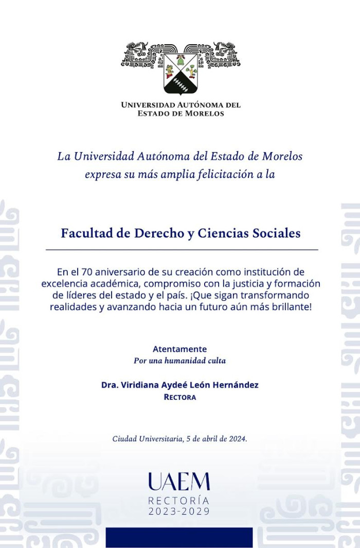 Felicitación Rectoría | Facultad de Derecho y Ciencias Sociales
