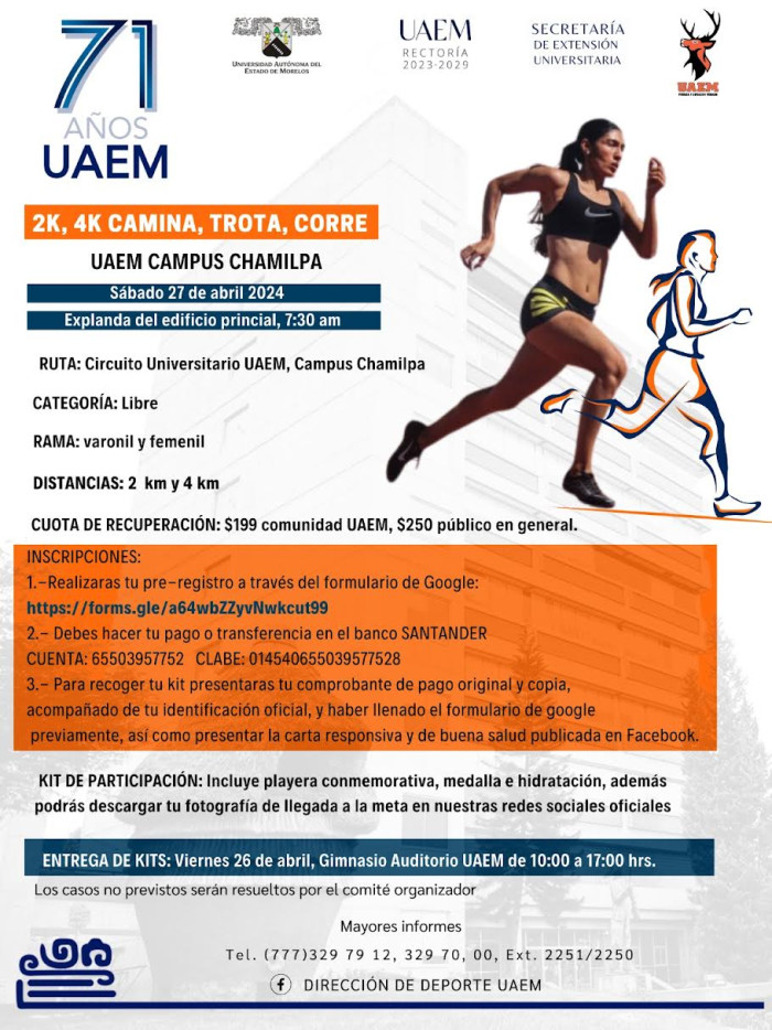 Carrera 71 años UAEM | 2K, 4K Camina, Trota, Corre