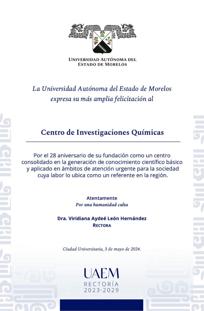 Felicitación Rectoría | Centro de Investigaciones Químicas