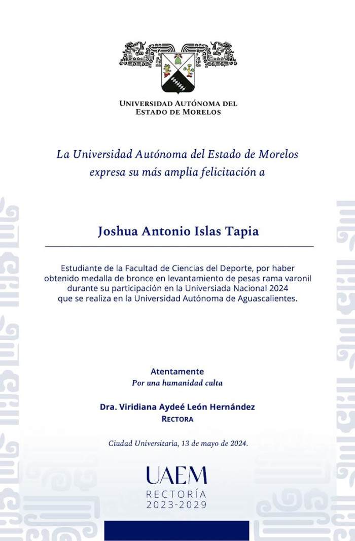 Felicitación Rectoría | Joshua Antonio Islas Tapia