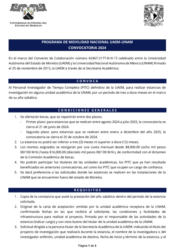 Programa de Movilidad Nacional UAEM-UNAM 2024
