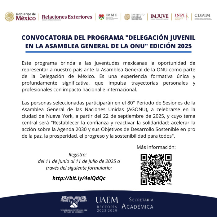 Convocatoria del Programa "Delegación Juvenil en la Asamblea General de la ONU" Edición 2025
