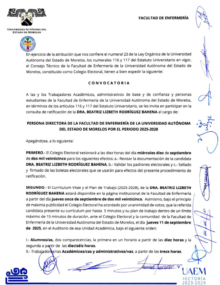 Proceso de Ratificación de la Directora de la Facultad de Enfermería 2025 – 2028