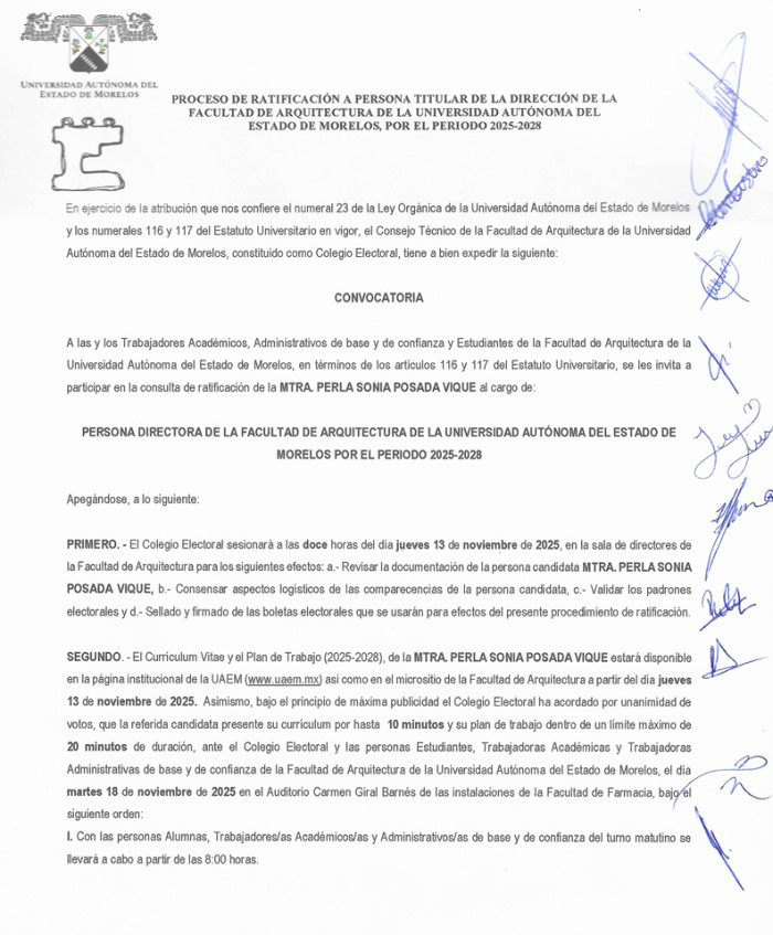 Proceso de Ratificación a Persona Titular de la Dirección de la Facultad de Arquitectura de la UAEM periodo 2025-2028