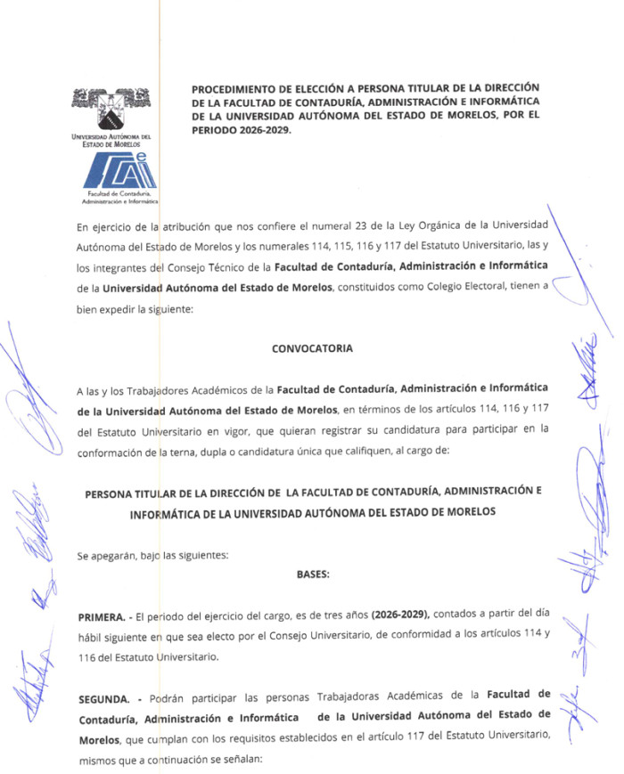 Proceso de Elección a Persona Titular de la Dirección de la Fac. de Contaduría, Administración e Informática  de la UAEM periodo 2026 -2029