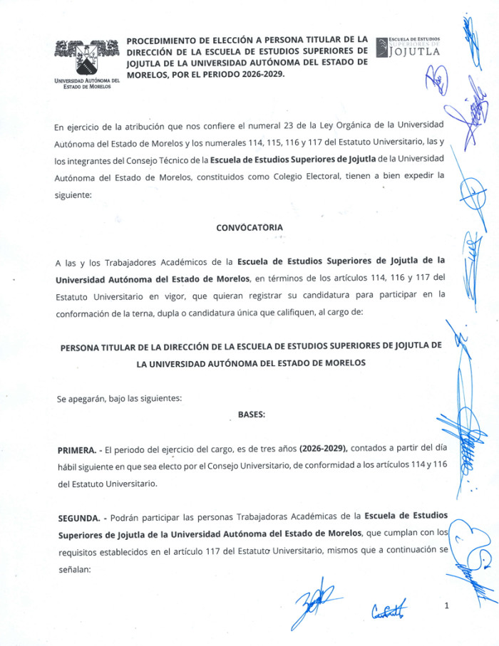 Procedimiento de elección a persona titular de la dirección de la EES de Jojutla para el periodo 2026-2029