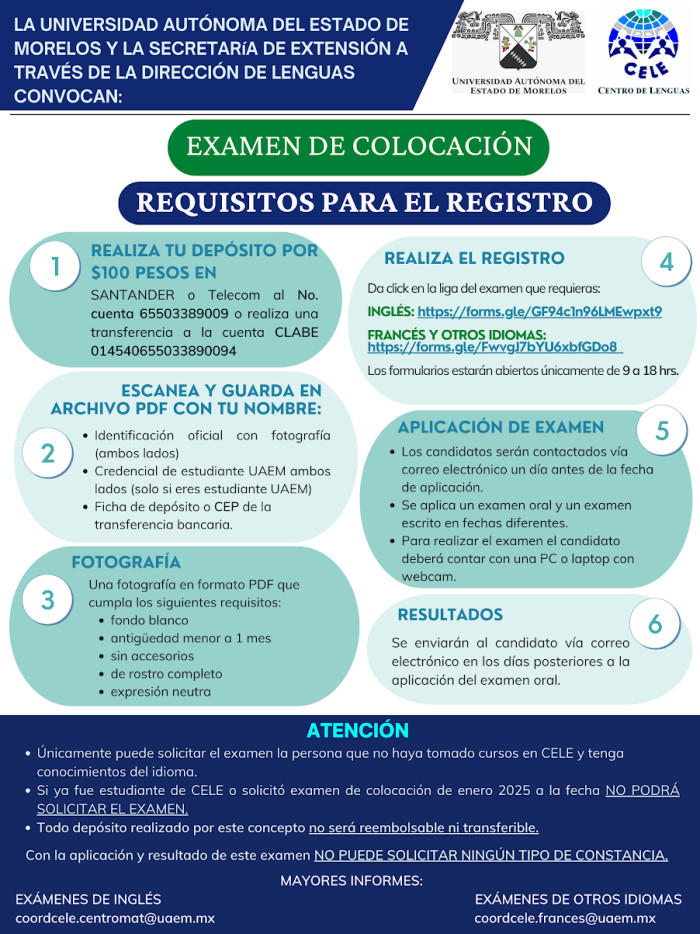 CELE Convocatoria Examen de Colocación Semestre Enero - Junio 2026