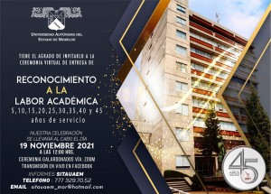 Reconocimiento a la Labor Académica 5, 10, 15, 20, 25, 30, 35, 40 y 45