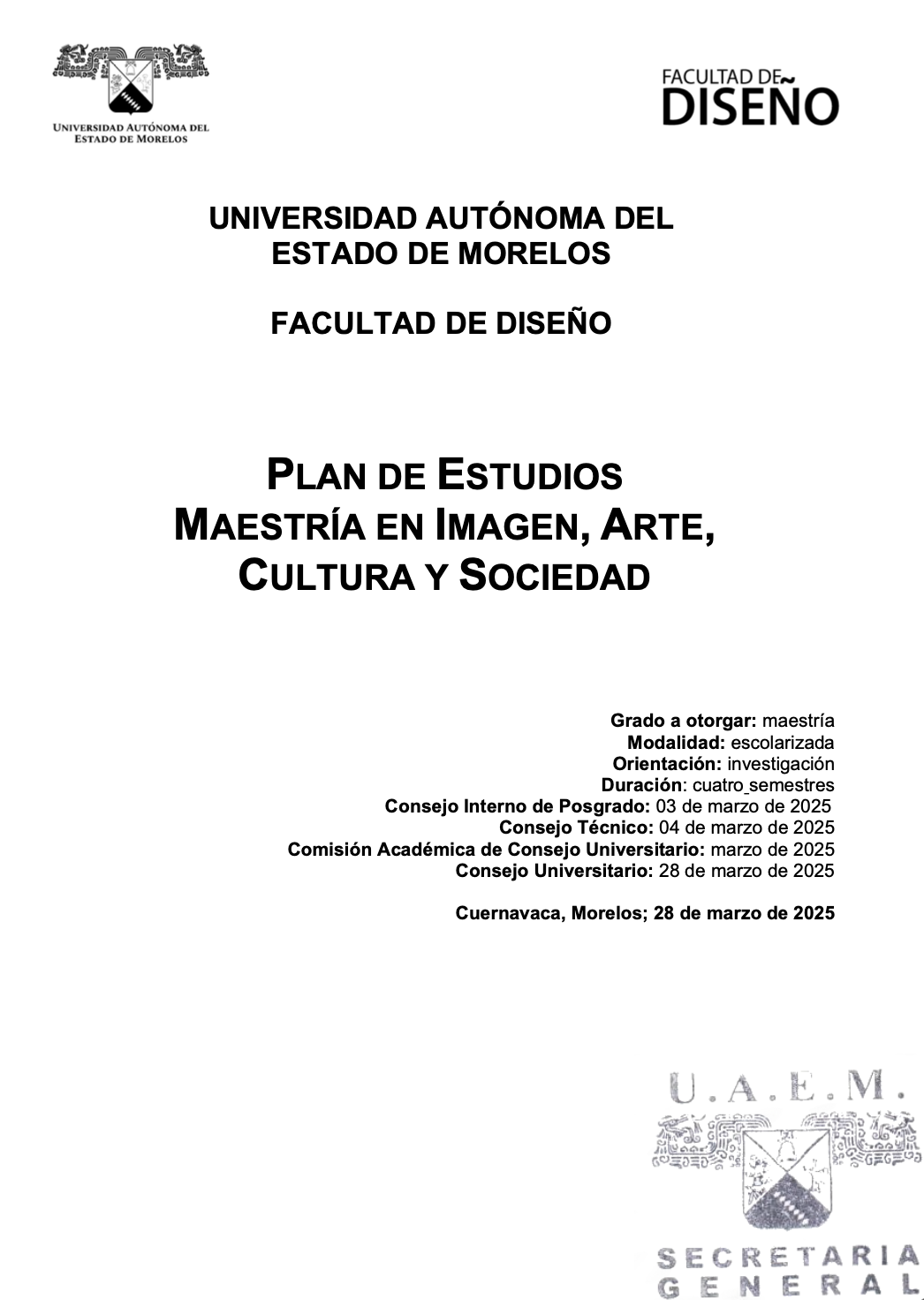 Plan de Estudios Maestría en Imagen, Arte, Cultura y Sociedad
