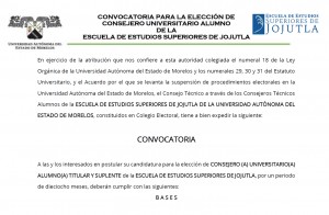 Convocatoria para la elección de CONSEJERO (A) UNIVERSITARIO(A) ALUMNO(A) TITULAR Y SUPLENTE de la Escuela de Estudios Superiores de Jojutla