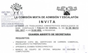 Examen abierto de secretaria