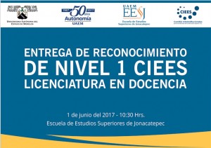 Entrega de reconocimiento de nivel 1 de CIEES Licenciatura en Docencia