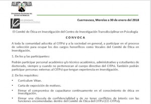 Convocatoria a participar en el proceso de selección para ocupar los dos cargos honoríficos como Vocales del Comité de Ética en Investigación.
