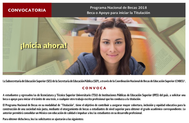 Convocatoria del programa Nacional de Becas 2018. "Beca o apoyo para ...
