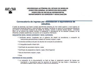 Convocatoria: Ingreso por Revalidación o Equivalencia de Estudios