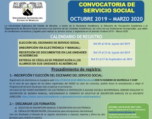 Convocatoria de Servicio Social del periodo : Octubre 2019 - Marzo 2020