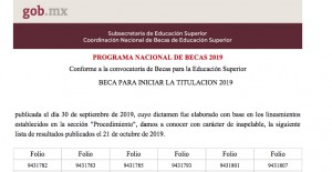 Resultados Convocatoria: Beca para iniciar la Titulación 2019