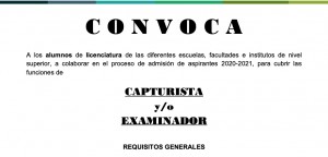 Convocatoria de personal de apoyo (examinadores y capturista).