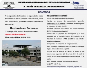 Convocatoria Doctorado en Farmacia 2020-2