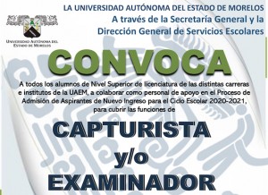 Convocatoria: de personal de apoyo (Capturista y/o Examinador).