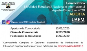 Convocatoria Movilidad Estudiantil Nacional e Internacional Agosto-Diciembre 2020