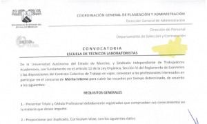 Convocatoria de Mérito Interno - Escuela de Técnicos Laboratoristas