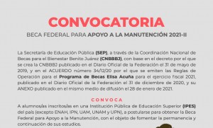 Convocatoria Beca Federal para Apoyo a la Manutención 2021-II
