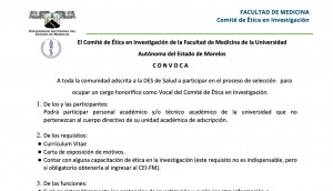 Convocatoria para ocupar un cargo honorífico como Vocal del Comité de Ética en Investigación