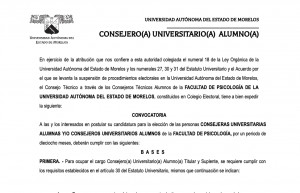 Convocatoria para Elección de Consejero Universitario Alumno - Facultad de Psicología