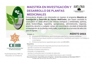 Maestría en Investigación y Desarrollo de Plantas Medicinales - Ingreso Agosto 2022