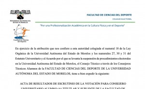 Acta de resultados de escrutinio de la votación para consejero universitario alumno (a) titutlar y suplente | FCD