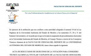 Acta de resultados de escrutinio de la votación para consejero técnico alumno (a) titutlar y suplente | FCD