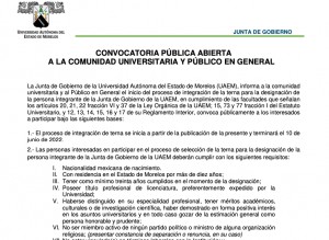 Convocatoria pública abierta para cubrir la vacante de un integrante de la Junta Gobierno de la UAEM