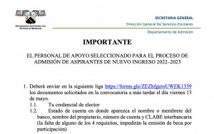 Resultados para la selección del personal de apoyará en el proceso de admisión 2022–2023
