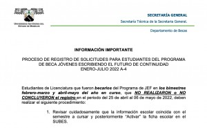 Proceso de registro de solicitudes para estudiantes del programa de beca Jóvenes Escribiendo el Futuro de continuidad enero-julio 2022 A-4