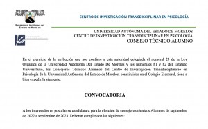 Consejeros Técnicos Alumnos del Centro de Investigación Transdisciplinar en Psicología 2022