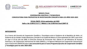 Convocatoria Para Propuestas de Investigación Conjunta Para Los años 2023 – 2025 México – Italia