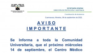 Aviso: Cierre Centro Médico Universitario | 14/09/2022