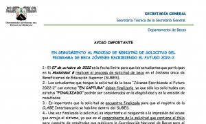 AVISO IMPORTANTE del proceso de registro jóvenes escribiendo el futuro 2022-2