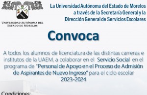 Prórroga Servicio Social en el Programa “Personal de Apoyo en el Proceso de Admisión de Aspirantes de Nuevo Ingreso 2023 – 2024”