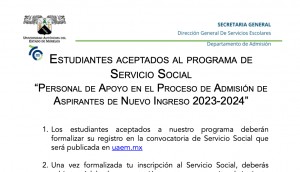 Estudiantes Aceptados al Programa “Personal de Apoyo en el Proceso de Admisión de Aspirantes de Nuevo Ingreso 2023 – 2024”